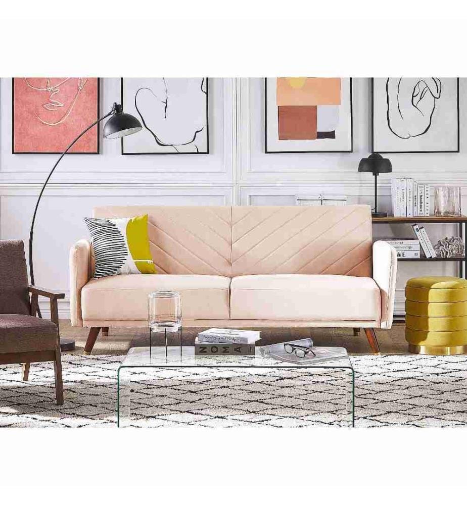 Schlafsofa 3-Sitzer SENJA Samtstoff Beige