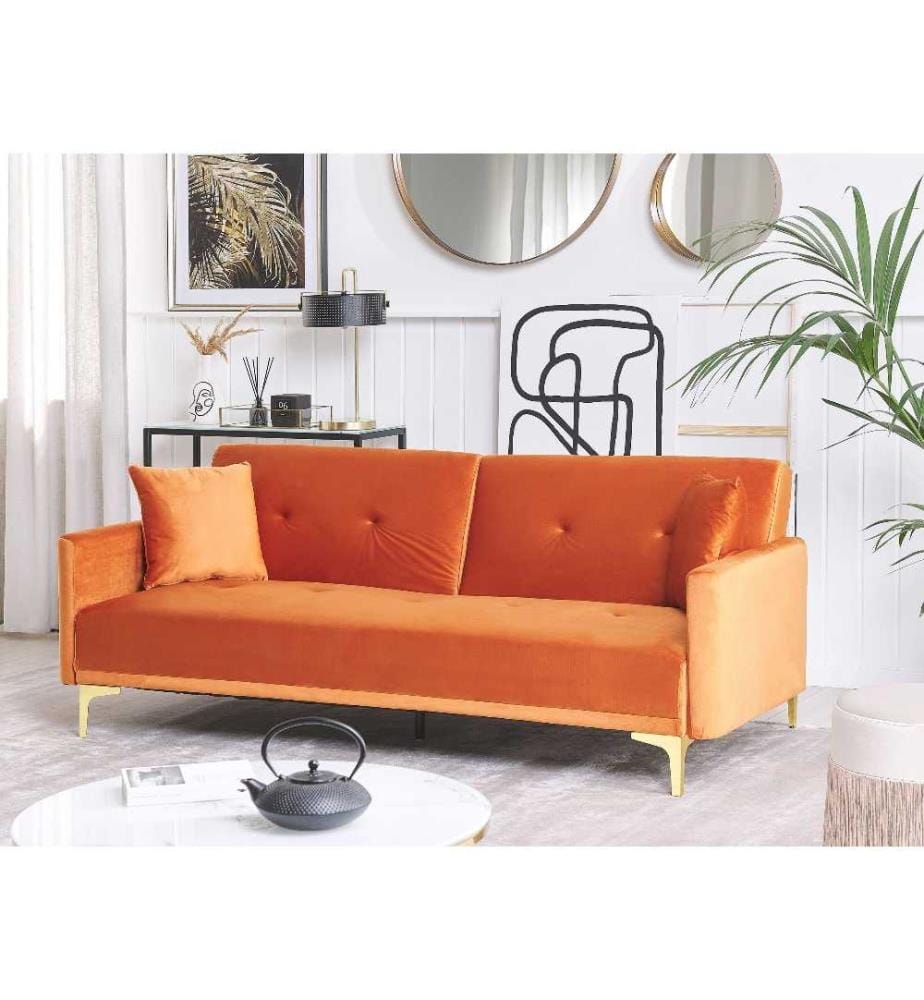 Sofa Bed 3 Seater LUCAN Velvet Orange