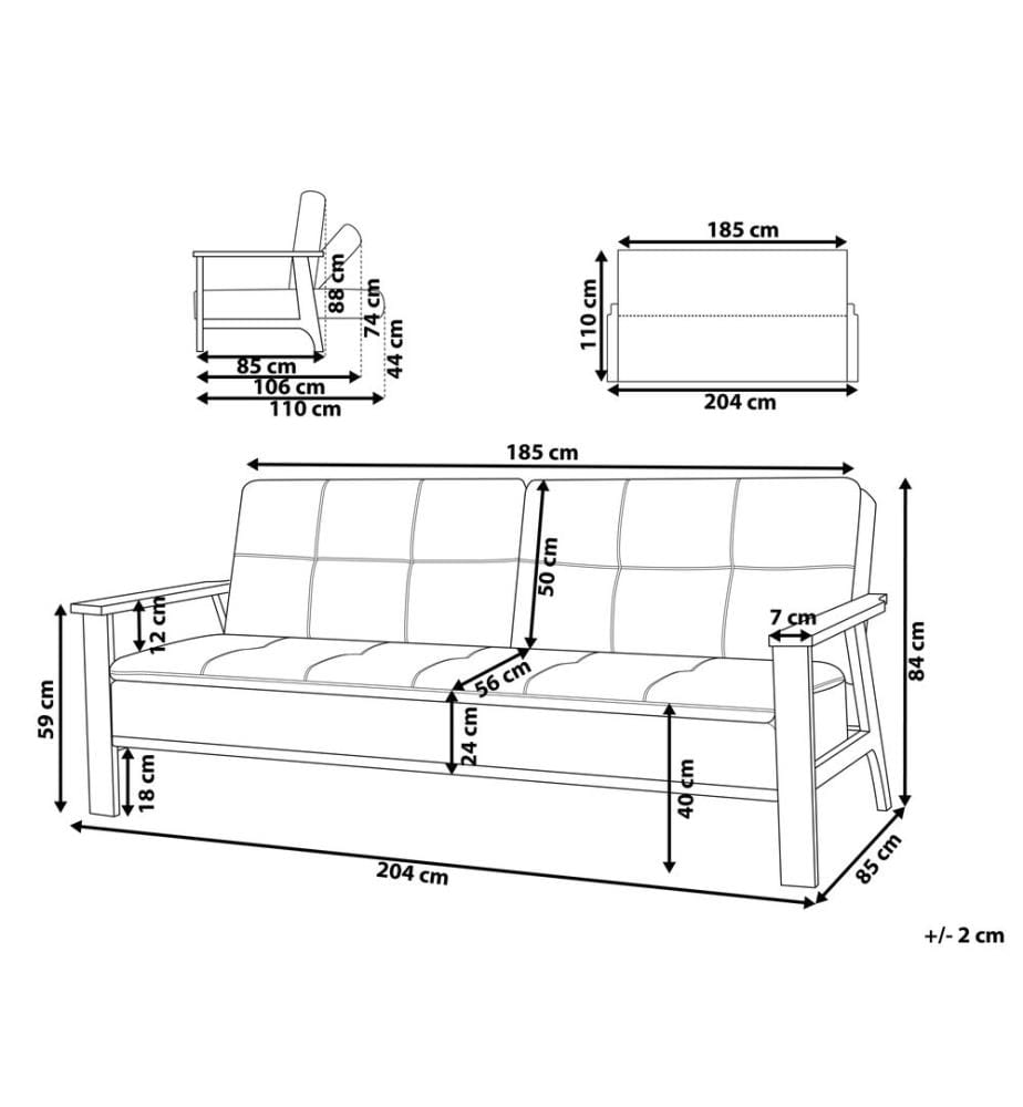 Sofa Bed 3 Seater TJORN Fabric Grey