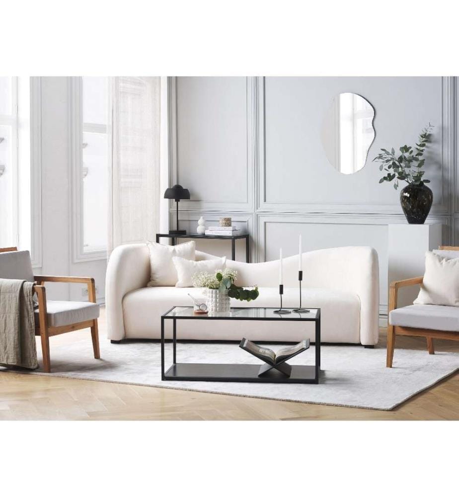 Sofa Weiss Samtstoff 3-Sitzer Geschwungene Form Elegant Modernes Design Gebogene Designer Couch für Wohnzimmer