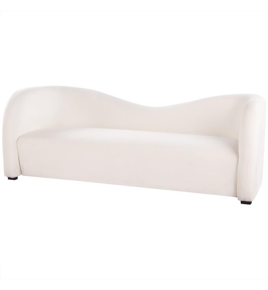 Sofa Weiss Samtstoff 3-Sitzer Geschwungene Form Elegant Modernes Design Gebogene Designer Couch für Wohnzimmer