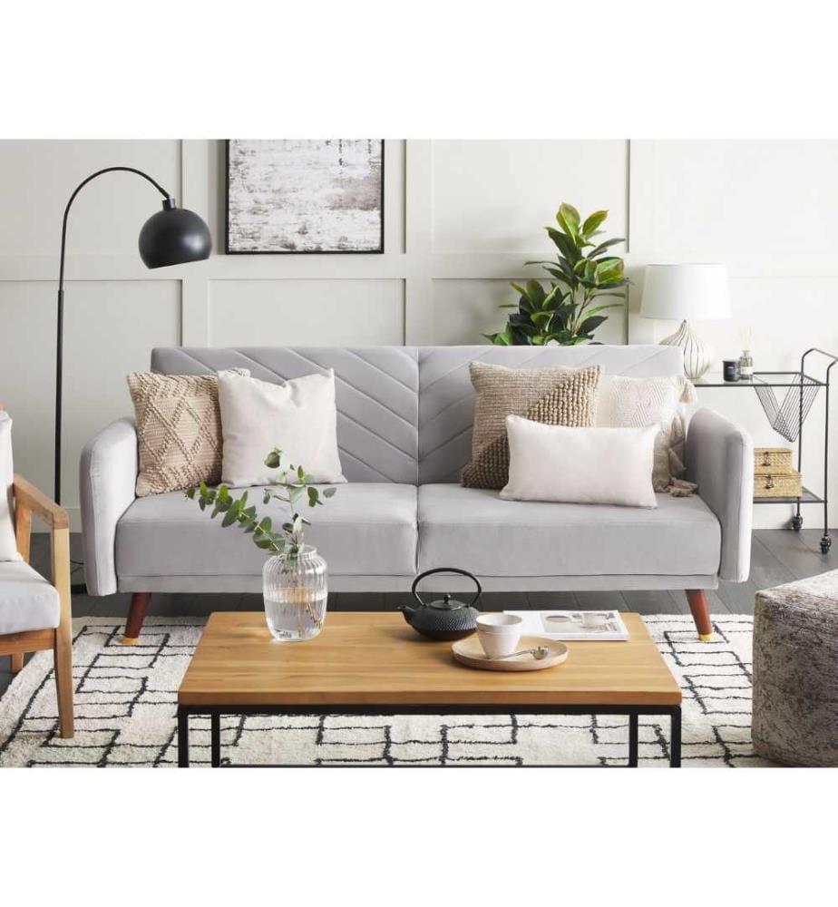 Sofa Bed 3 Seater SENJA Velvet Light Grey