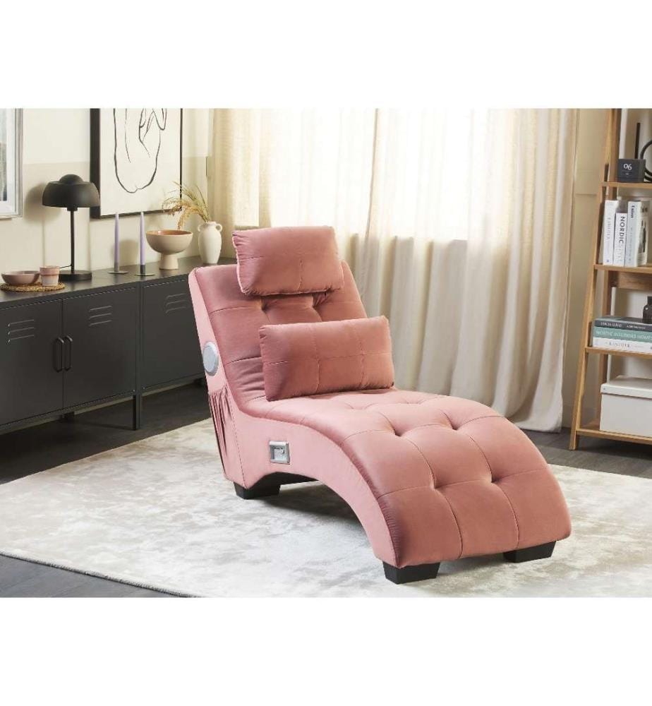 Chaiselongue SIMORRE Samtstoff Pastellrosa mit Bluetooth-Lautsprecher