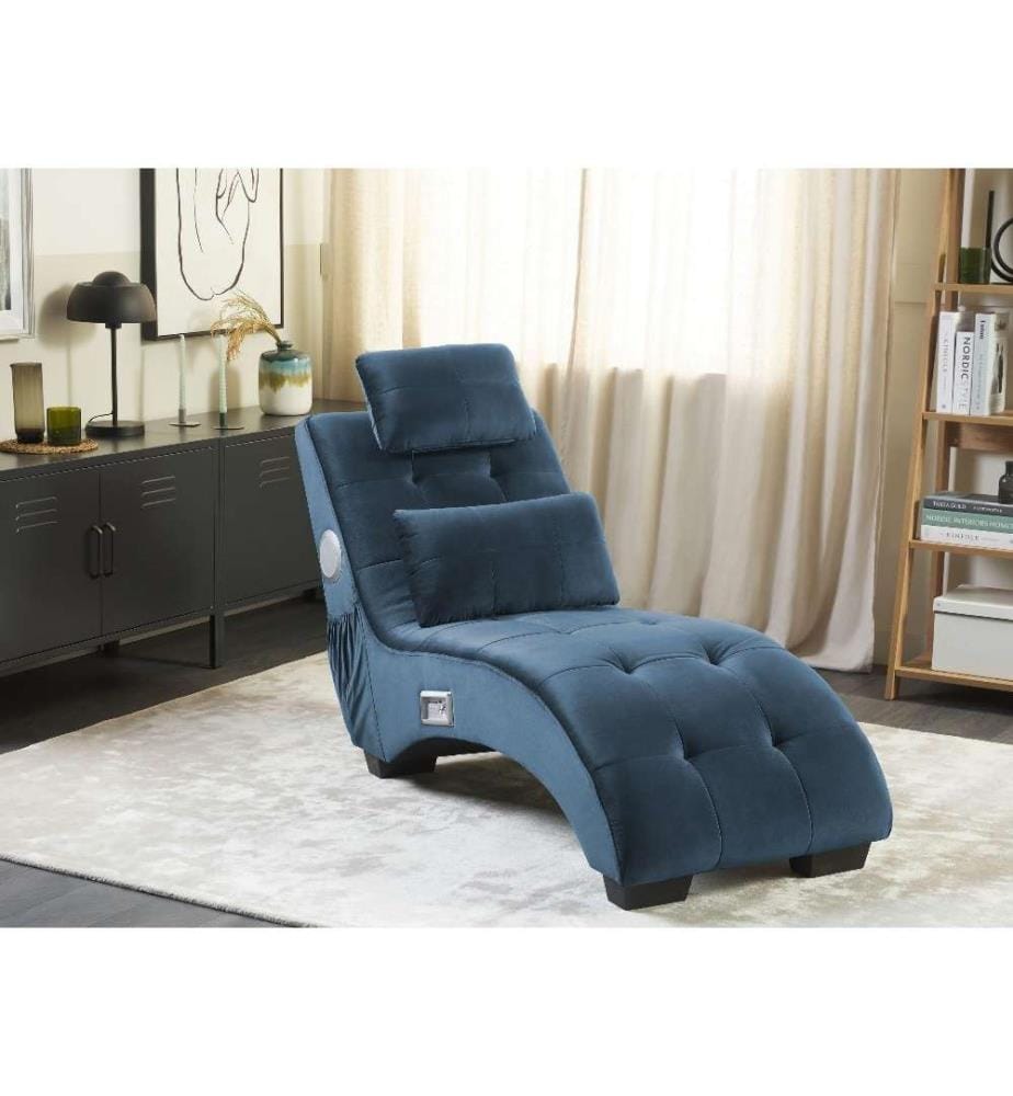 Chaise longue SIMORRE Velours Bleu foncé Avec haut-parleur Bluetooth intégré
