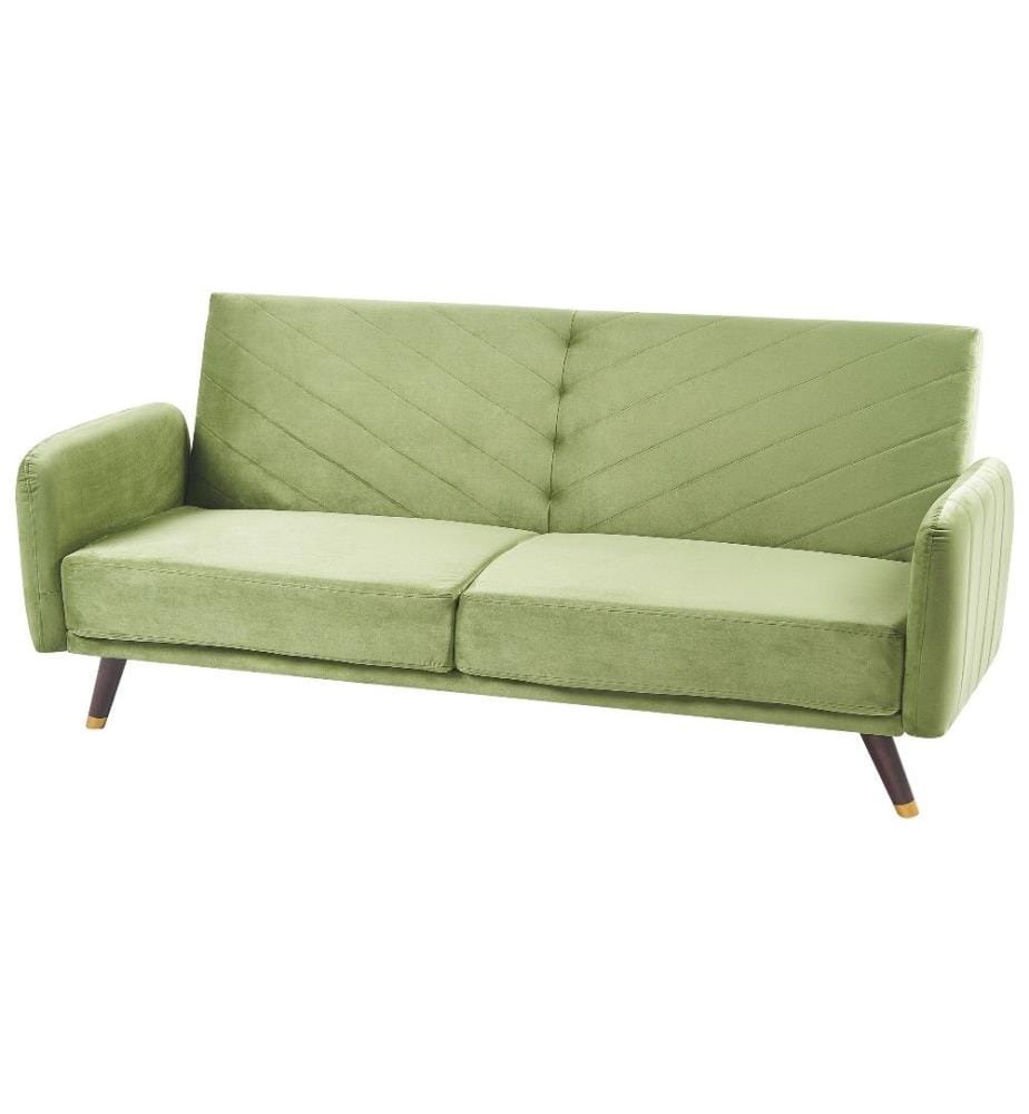 Canapé Convertible 3 Places en Velours Vert Olive Rembourré avec Espace de Couchage Confortable Idéal pour Salon Rétro Glamour