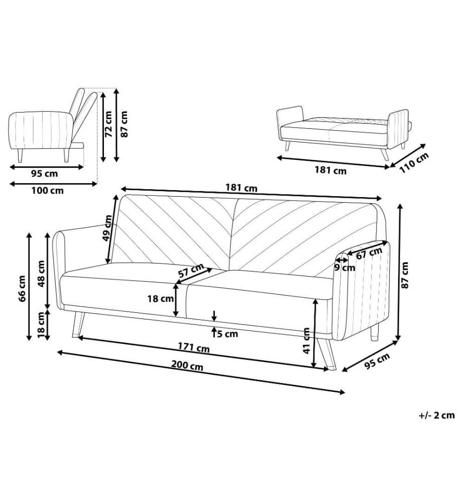 Sofa Bed 3 Seater SENJA Velvet Light Blue