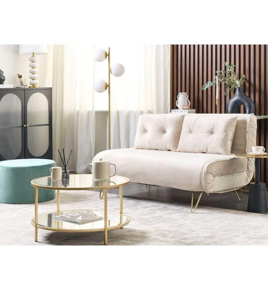 Schlafsofa 2-Sitzer VESTFOLD Samtstoff Beige