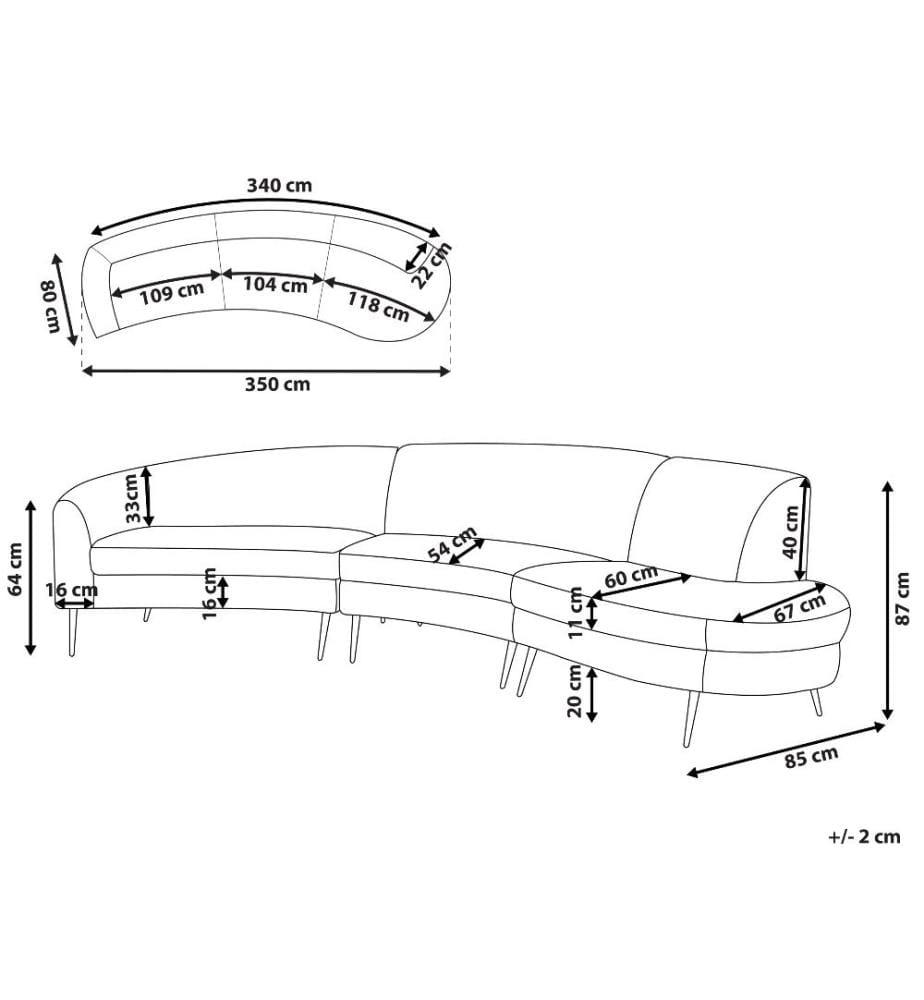 Halbrundes Sofa 4-Sitzer MOSS Samtstoff Hellbeige