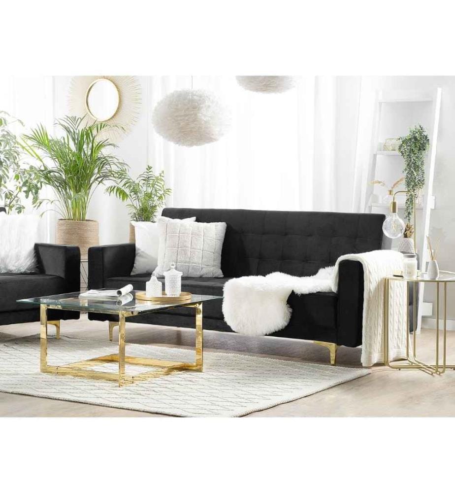Schlafsofa 3-Sitzer ABERDEEN Samtstoff Schwarz