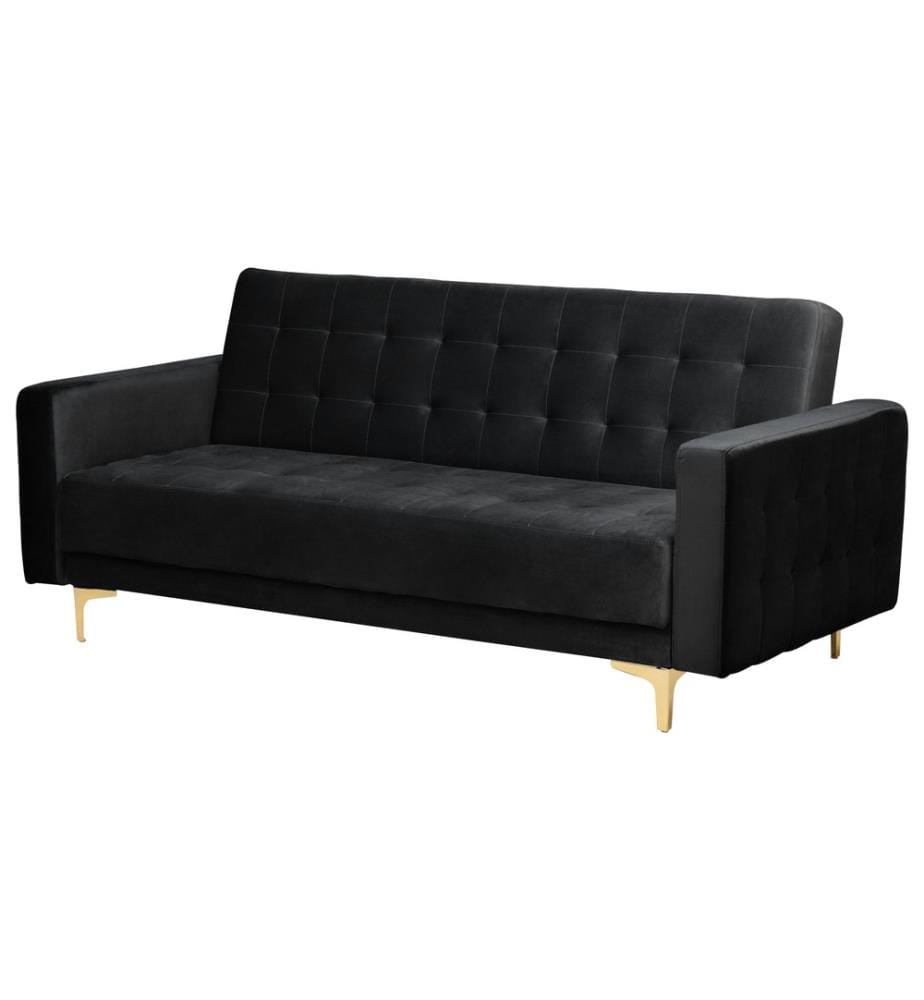 Schlafsofa 3-Sitzer ABERDEEN Samtstoff Schwarz