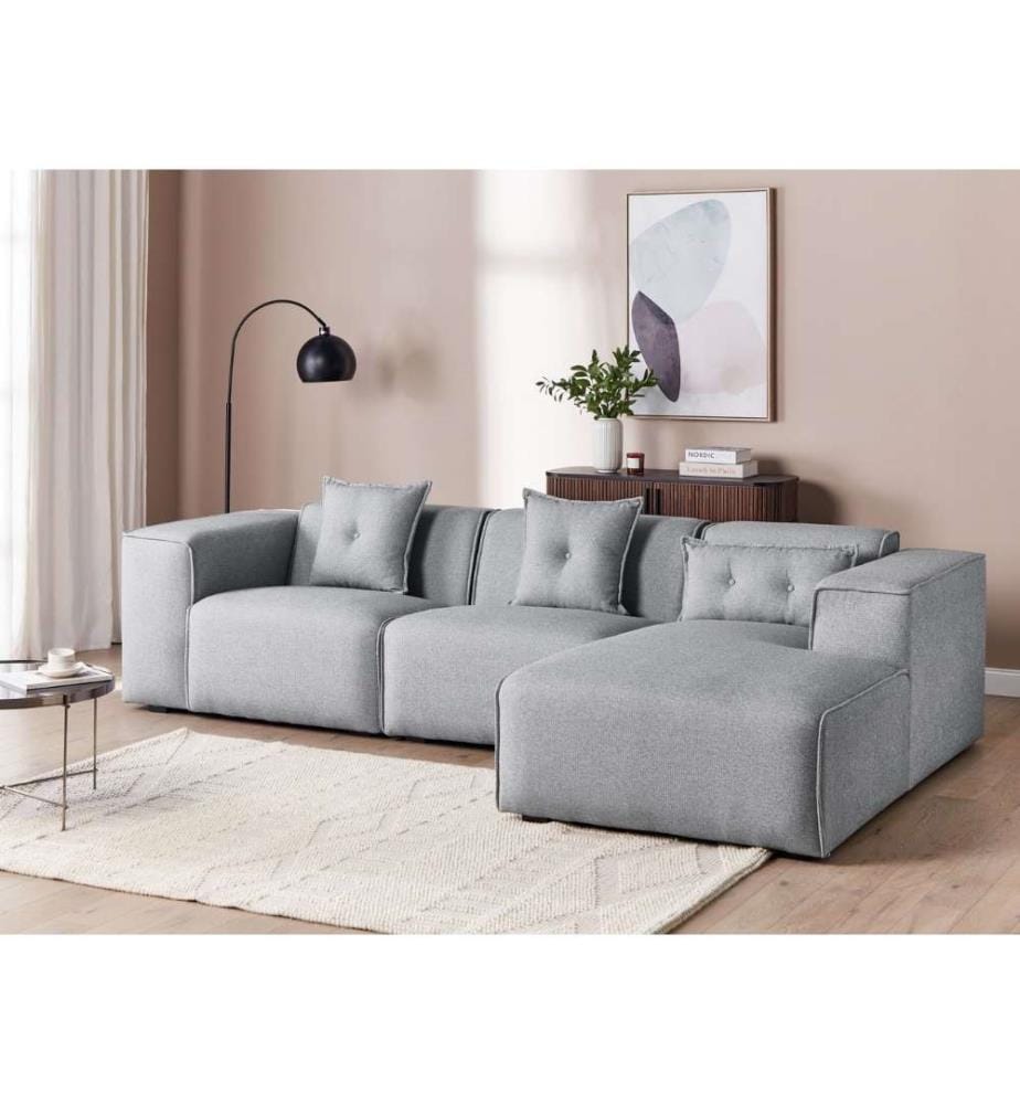 Ecksofa Grau Stoffbezug L-Förmig Linksseitig Zeitgenössisch Modern Wohnzimmer