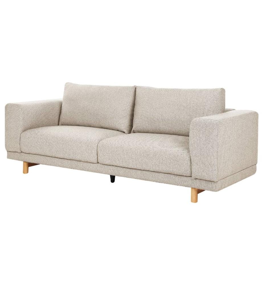 Sofa Hellbeige Stoffbezug 220 cm Lang 3-Sitzer mit Holzbeinen Breite Armlehnen Skandinavisch Modern Wohnzimmer Ausstattung Sitzmöbel
