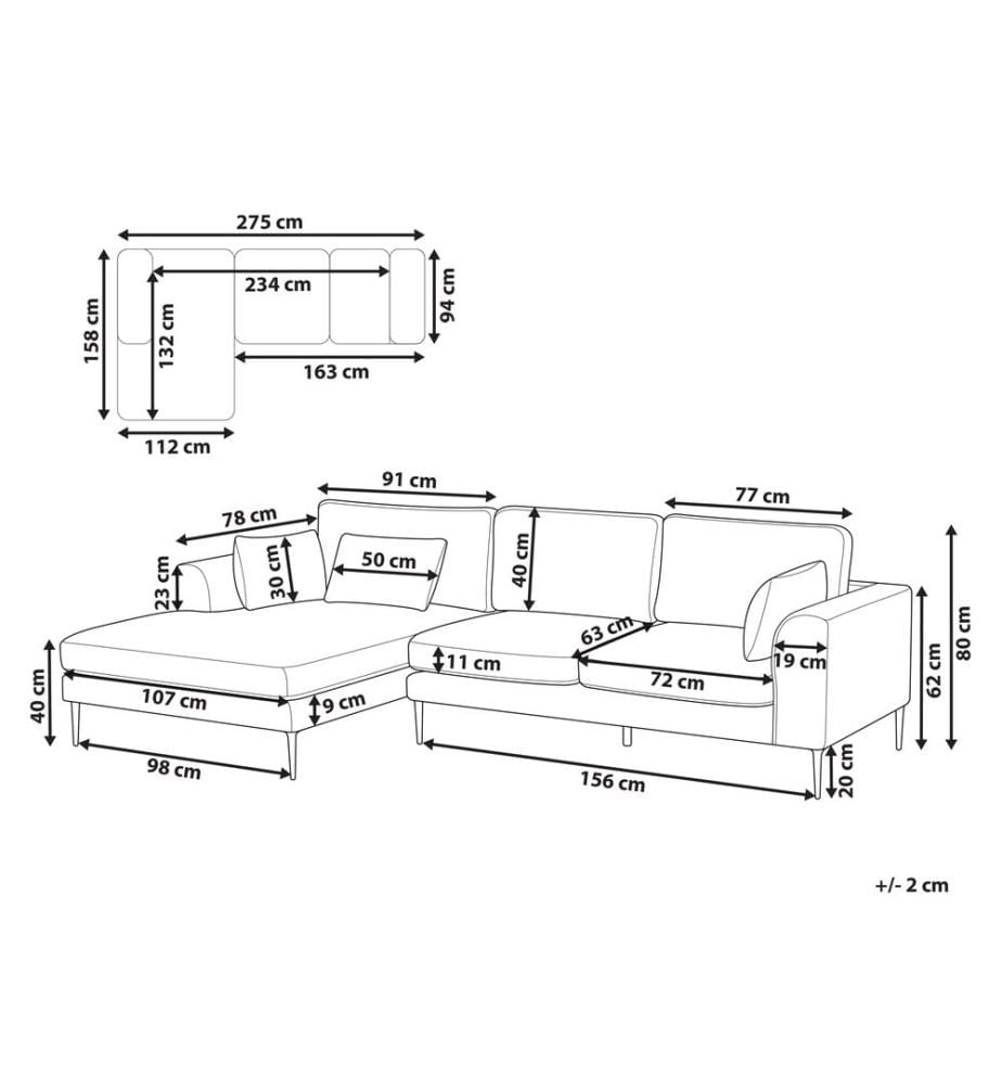 Ecksofa 3-Sitzer FLAM Samtstoff Grau rechtsseitig