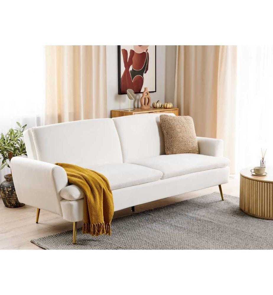 Schlafsofa 3-Sitzer VETTRE Samtstoff Cremeweiss