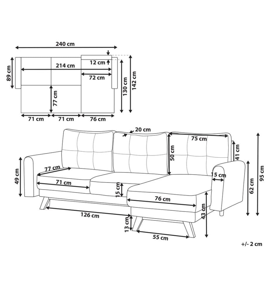 3-Sitzer Ecksofa Weiss Bouclé-Bezug mit Chaiselongue Linksseitig Schlaffunktion L-Form Steppung Skandi Schlafsofa Wohnzimmer Ausstattung