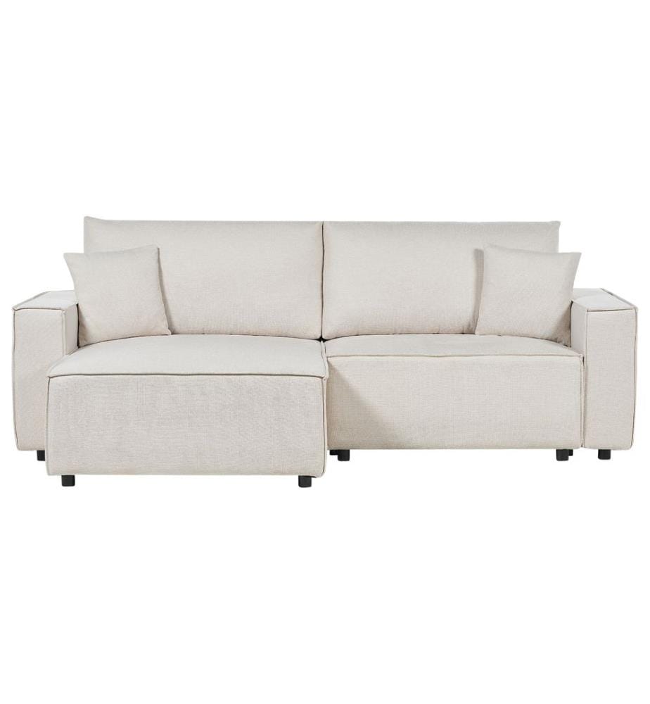 Schlafsofa 3-Sitzer KARILA Stoff Hellbeige mit Stauraum rechtsseitig