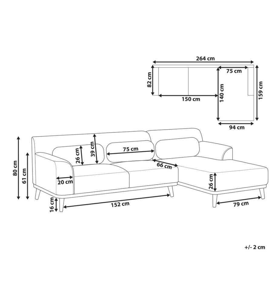 Ecksofa 3-Sitzer SIMOS Cord Hellbeige linksseitig