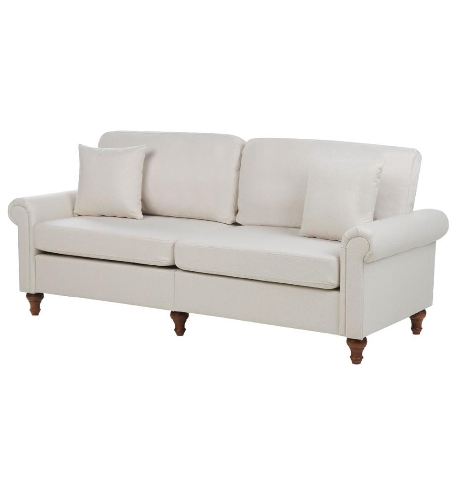 Divano a 3 posti in tessuto beige sabbia stile Chesterfield con schienale basso