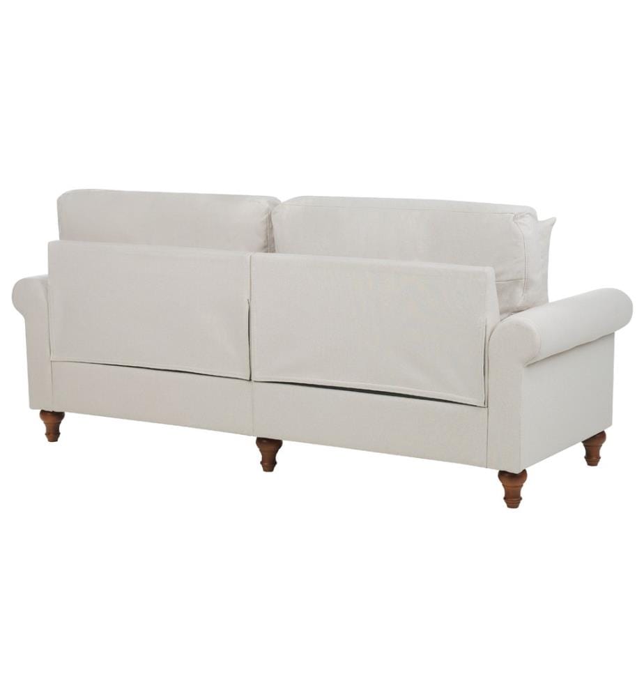 Divano a 3 posti in tessuto beige sabbia stile Chesterfield con schienale basso