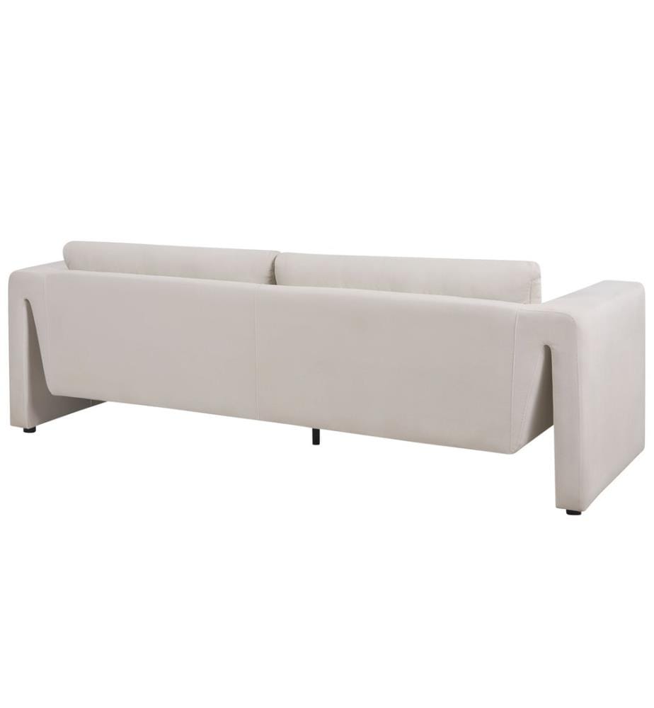 Divano a 3 posti imbottito in velluto beige chiaro con schienale imbottito e braccioli stile moderno