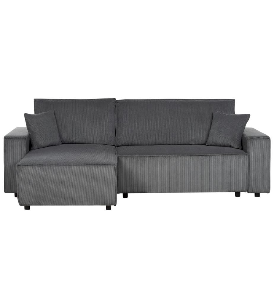 2-Sitzer Ecksofa Graphitgrau Stoffbezug Cord mit Chaiselongue Rechts Schlaffunktion Dekokissen L-Form Modern Schlafsofa Wohnzimmer Sitzmöbel