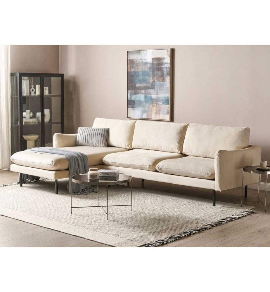 Corner Sofa 4 Seater VINTERBRO Velvet Light Beige Right Hand