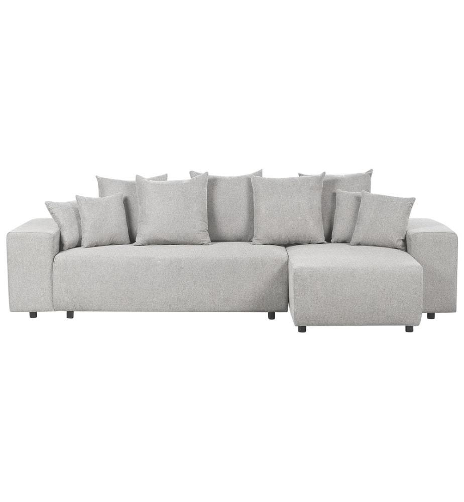 Eckschlafsofa 3-Sitzer LUSPA Stoff Hellgrau mit Stauraum linksseitig