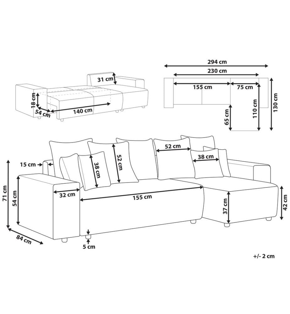 Eckschlafsofa 3-Sitzer LUSPA Stoff Hellgrau mit Stauraum linksseitig