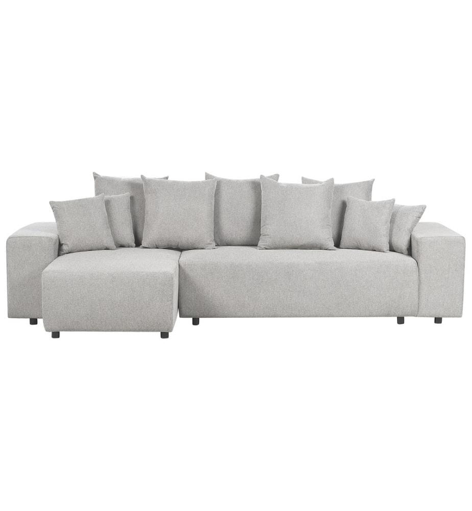Eckschlafsofa 3-Sitzer LUSPA Stoff Hellgrau mit Stauraum rechtsseitig