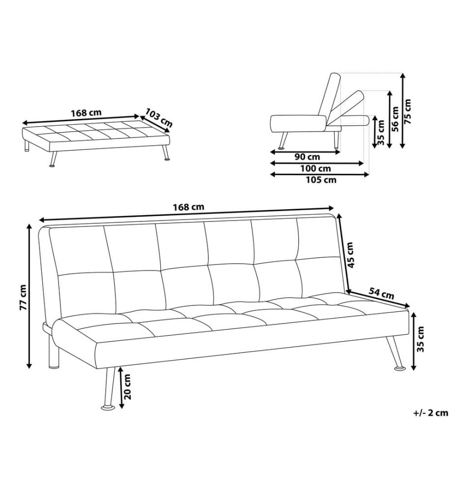 Divano Letto Blu 3 Posti Imbottito Trapuntato Gambe In Metallo Click Clack