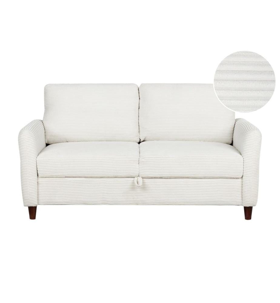 Sofa Cremeweiss Cord 2-Sitzer Gepolstert mit Stauraum für 2 Personen Modernes Retro Design Couch Wohnzimmermöbel
