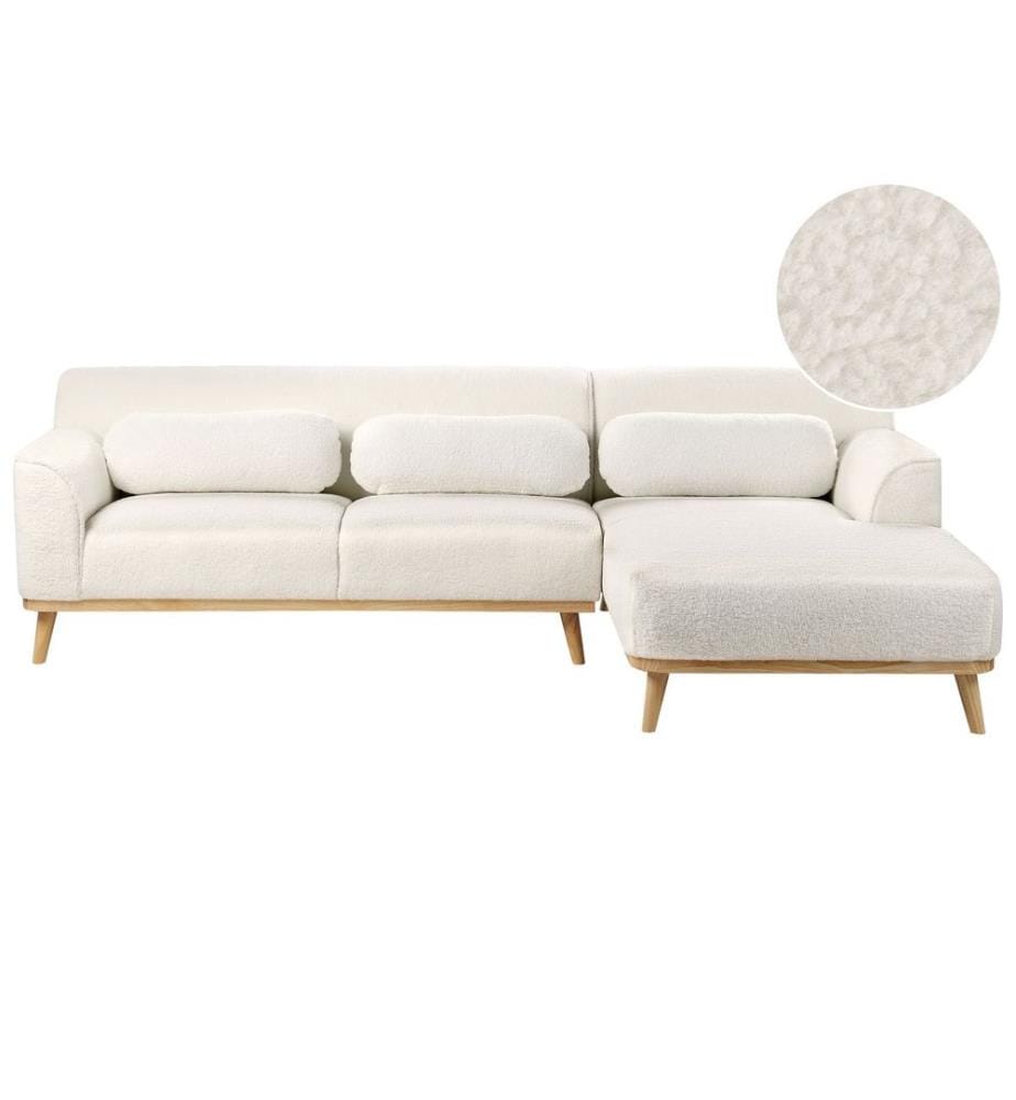 Ecksofa 3-Sitzer SIMOS Bouclé Weiss linksseitig