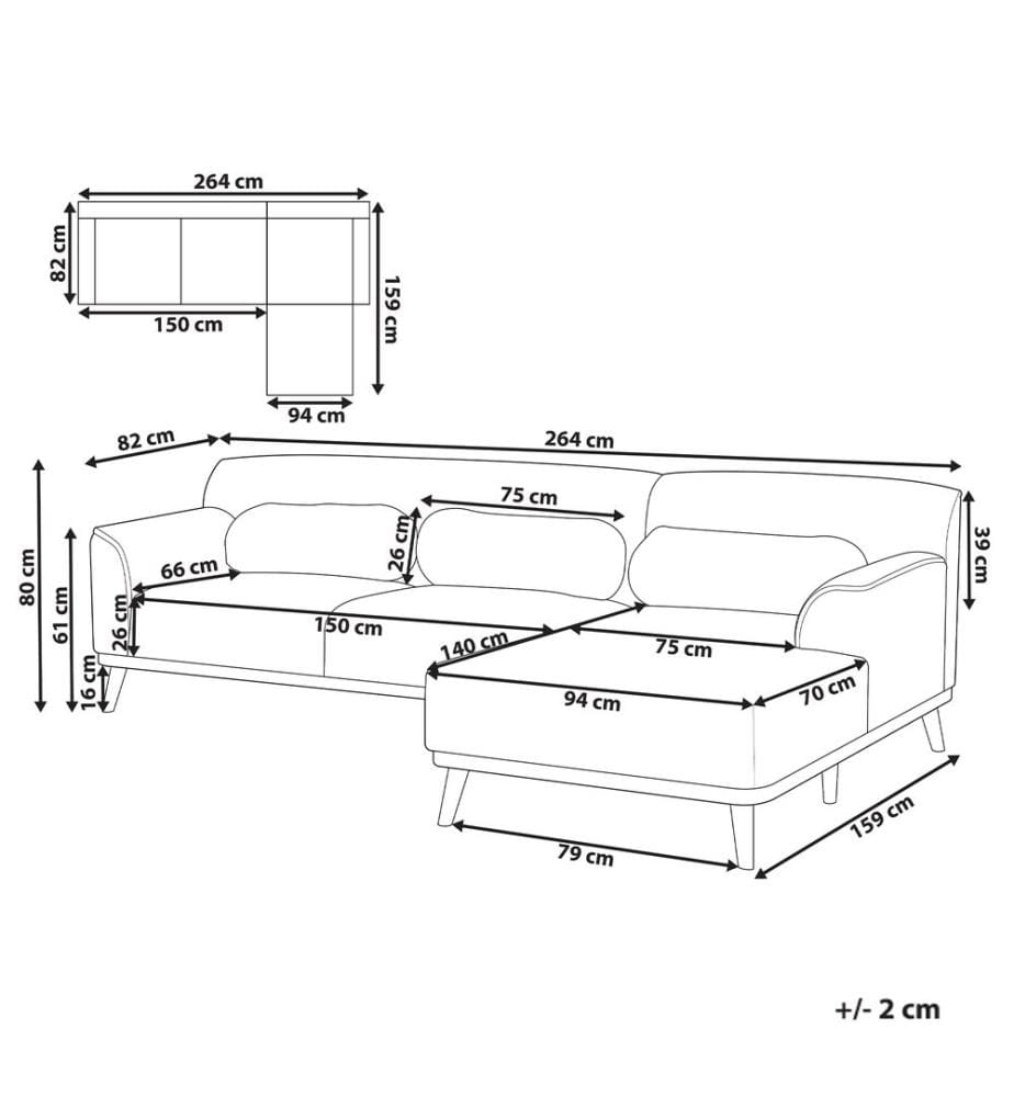 Ecksofa 3-Sitzer SIMOS Stoff Cremeweiss linksseitig