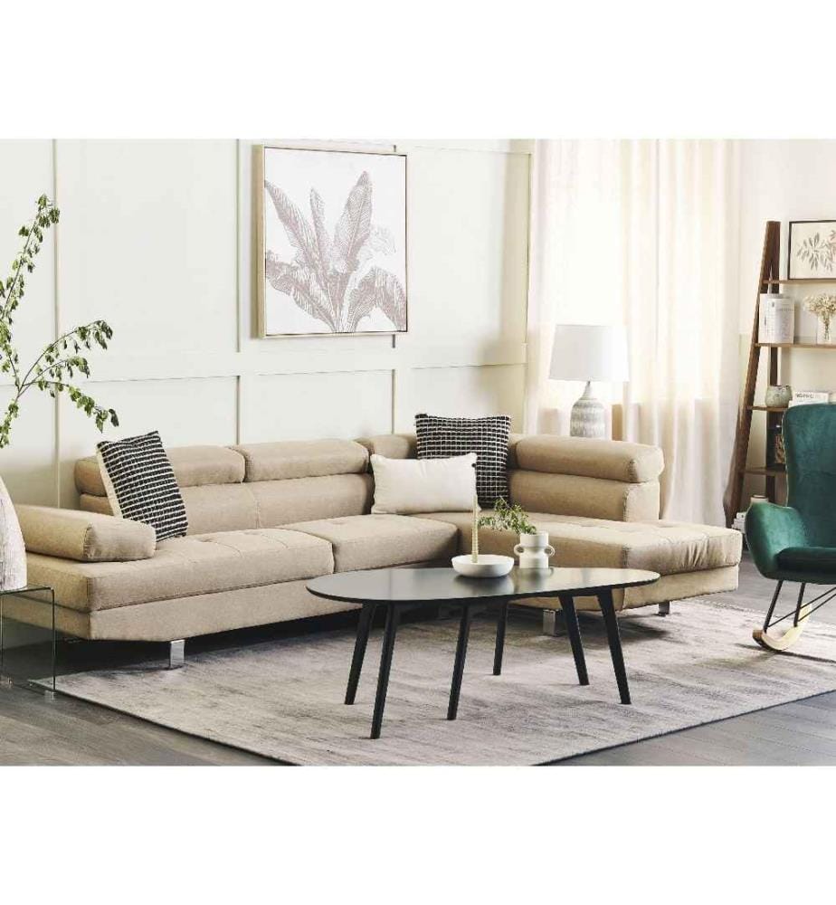 Ecksofa 5-Sitzer NORREA Stoff Hellbeige linksseitig