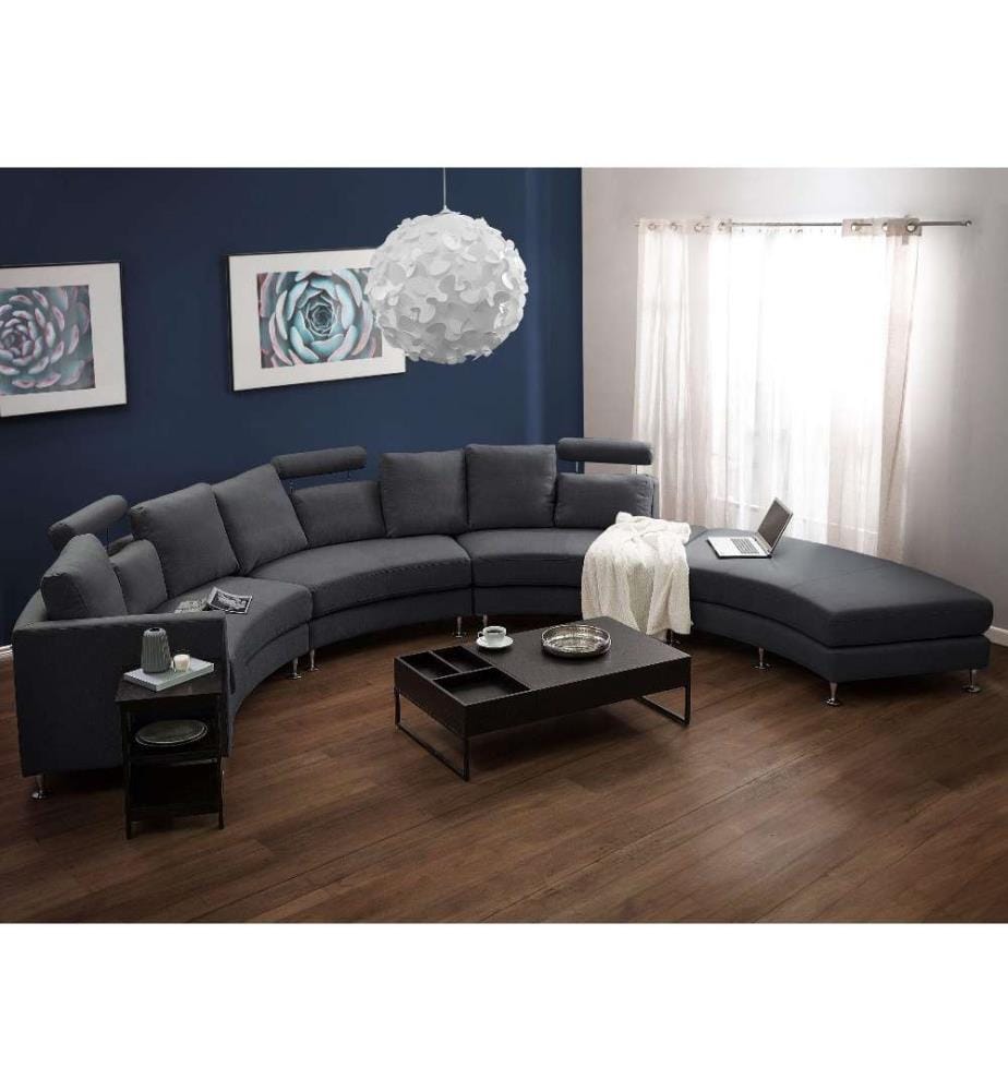 Sofa mit Ottomane Grau Polsterbezug 7-Sitzer U-Förmig Halbrund Verstellbare Kopfstützen Wohnlandschaft Ecksofa Modulsofa Modern Wohnzimmer