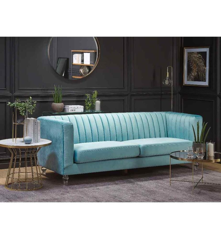 Sofa 3-Sitzer ARVIKA Samtstoff Hellblau