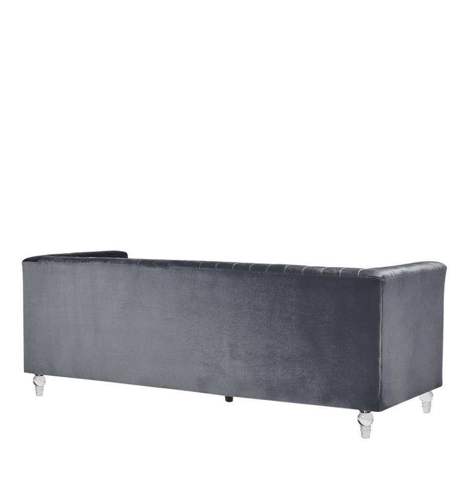 Sofa Grau Samtstoff 3-Sitzer Glamourös Elegant Wohnzimmer