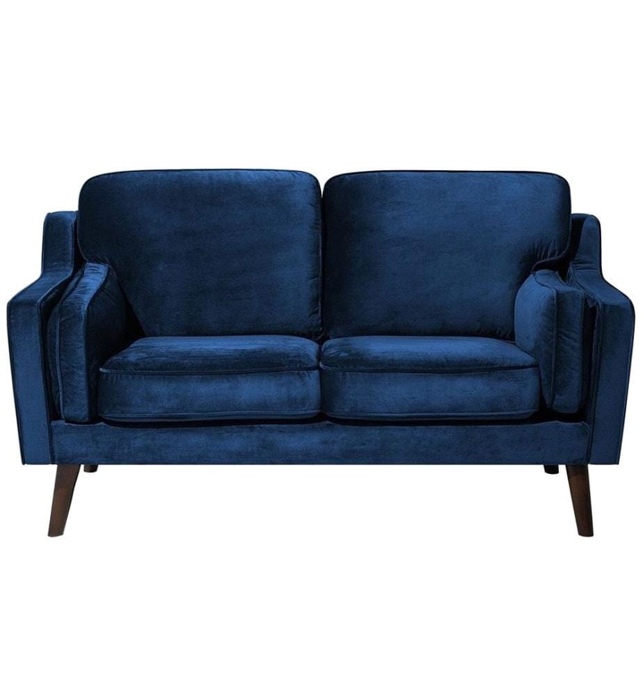 Canapé Fixe 2 Places Revêtement en Velours Haut de Gamme Bleu Foncé et Rembourrage Épais pour Salon au Design Rétro