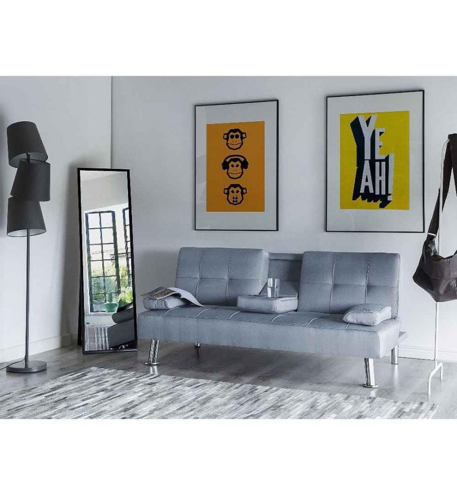 Schlafsofa 3-Sitzer ROXEN Stoff Hellgrau