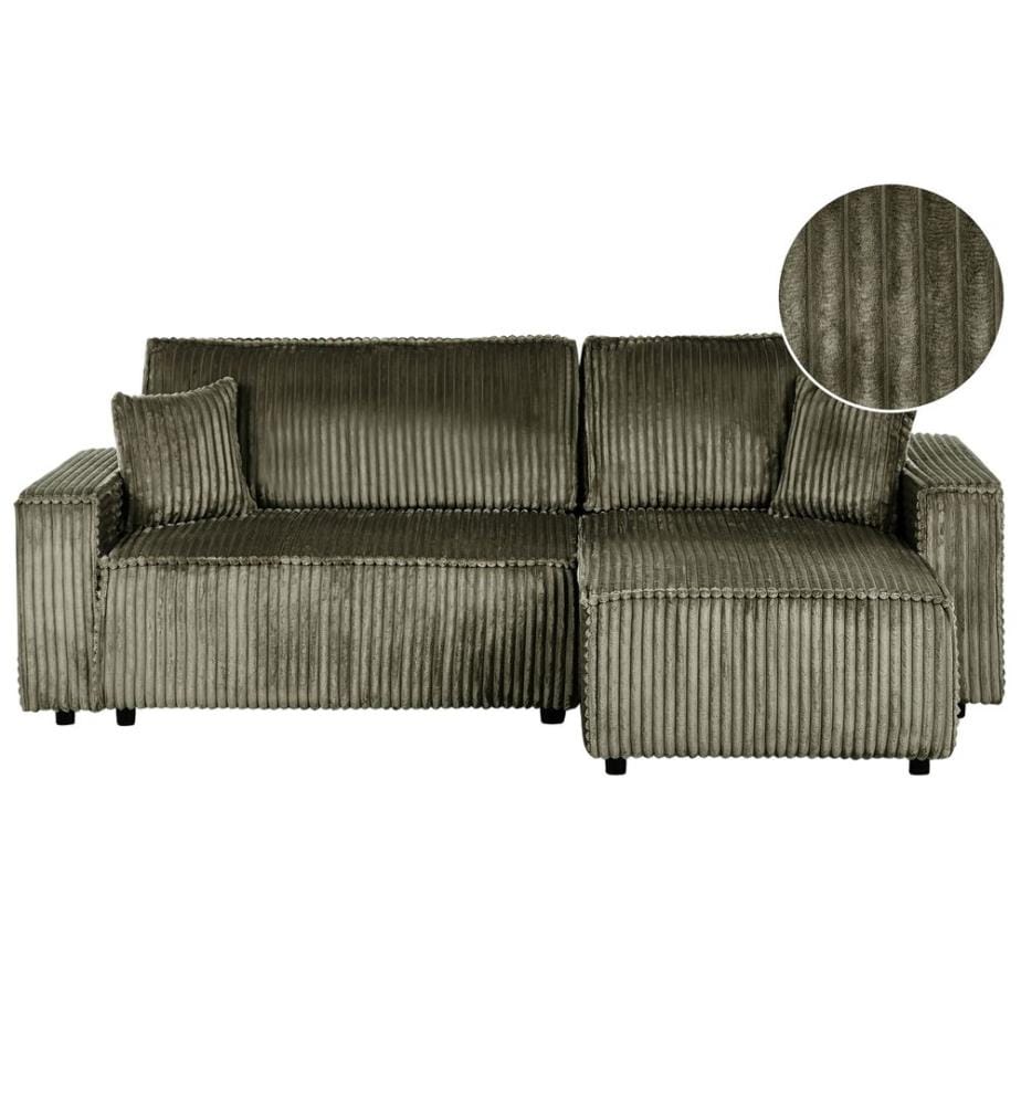 Eckschlafsofa 3-Sitzer ABACKA Cord Grün mit Stauraum linksseitig