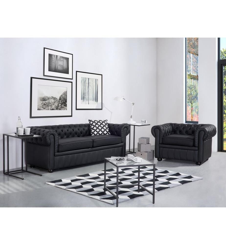 Canapé 3 places CHESTERFIELD Cuir Noir