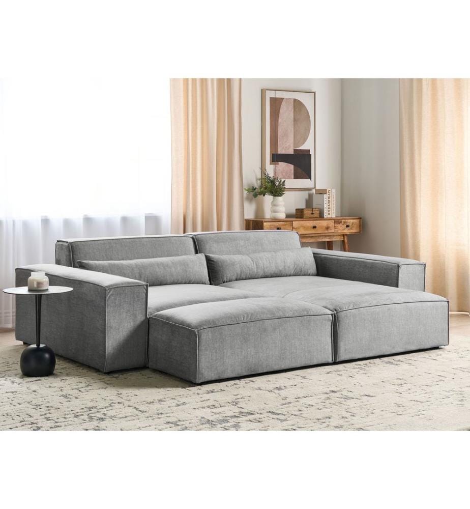 HELLNAR 3-Sitzer Modul Ecksofa linksseitig Grau Stoff mit Ottomane