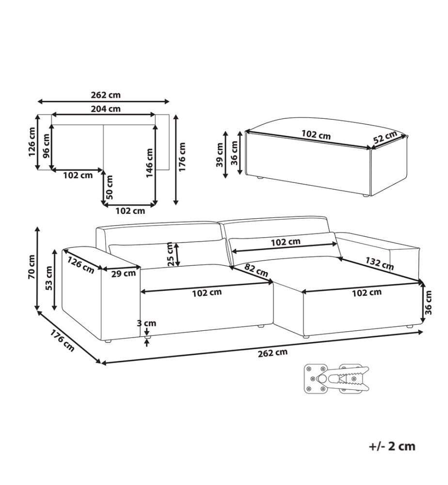 HELLNAR 3-Sitzer Modul Ecksofa linksseitig Grau Stoff mit Ottomane