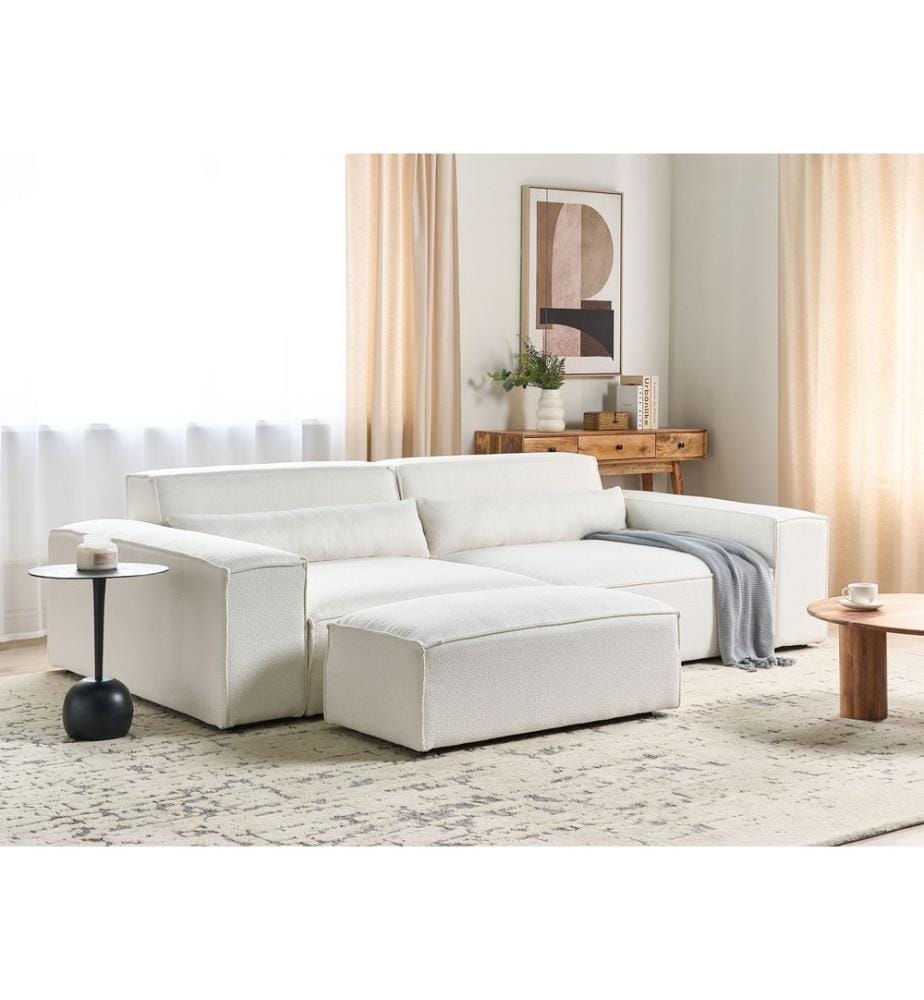 HELLNAR 3 places Canapé modulable Blanc cassé Bouclé avec ottoman
