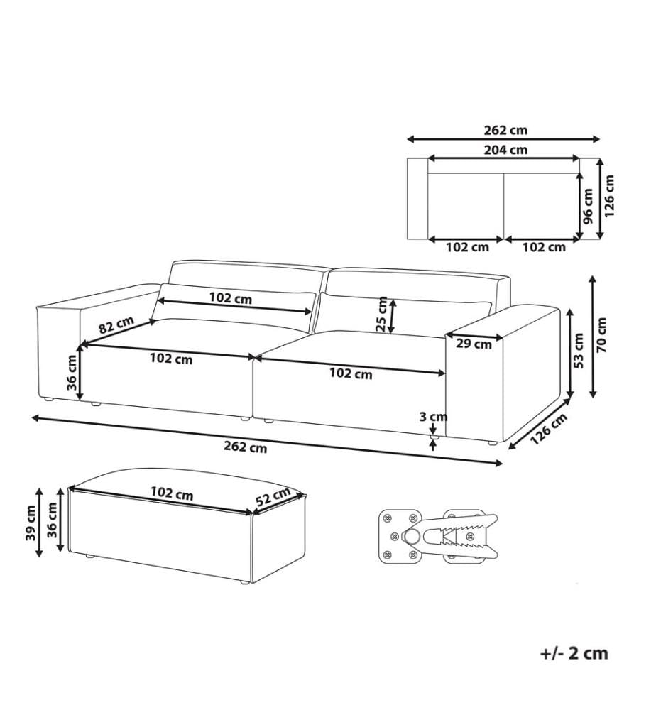 HELLNAR 3 places Canapé modulable Blanc cassé Bouclé avec ottoman