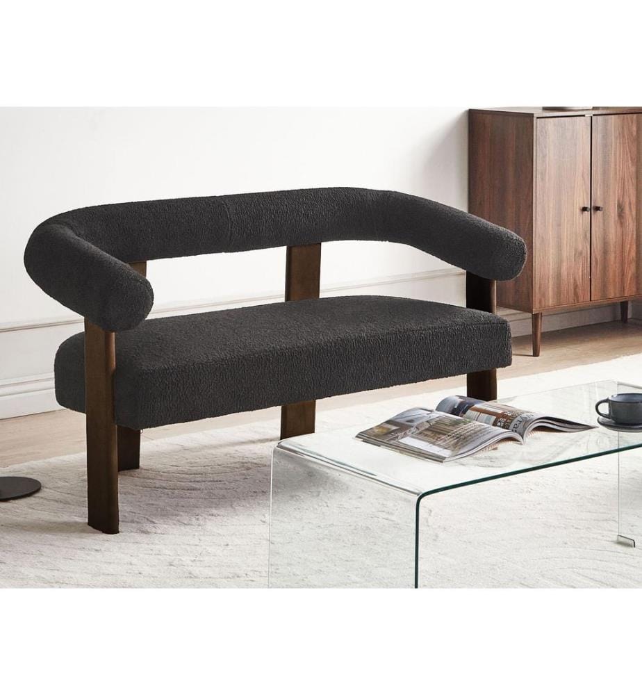 Sofa 2-Sitzer ILBRO Bouclé Schwarz / Dunkelbraun