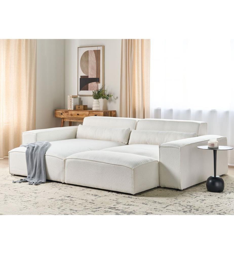 HELLNAR 3-Sitzer Modul Ecksofa rechtsseitig Cremeweiss Bouclé mit Ottomane