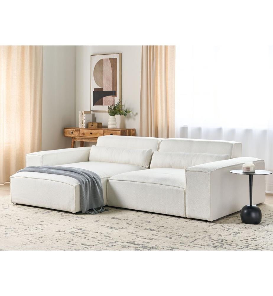 HELLNAR 3 places Canapé d'angle modulable Côté droit Blanc cassé Bouclé