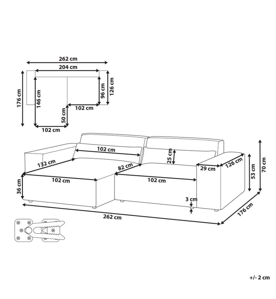 HELLNAR 3 places Canapé d'angle modulable Côté droit Blanc cassé Bouclé