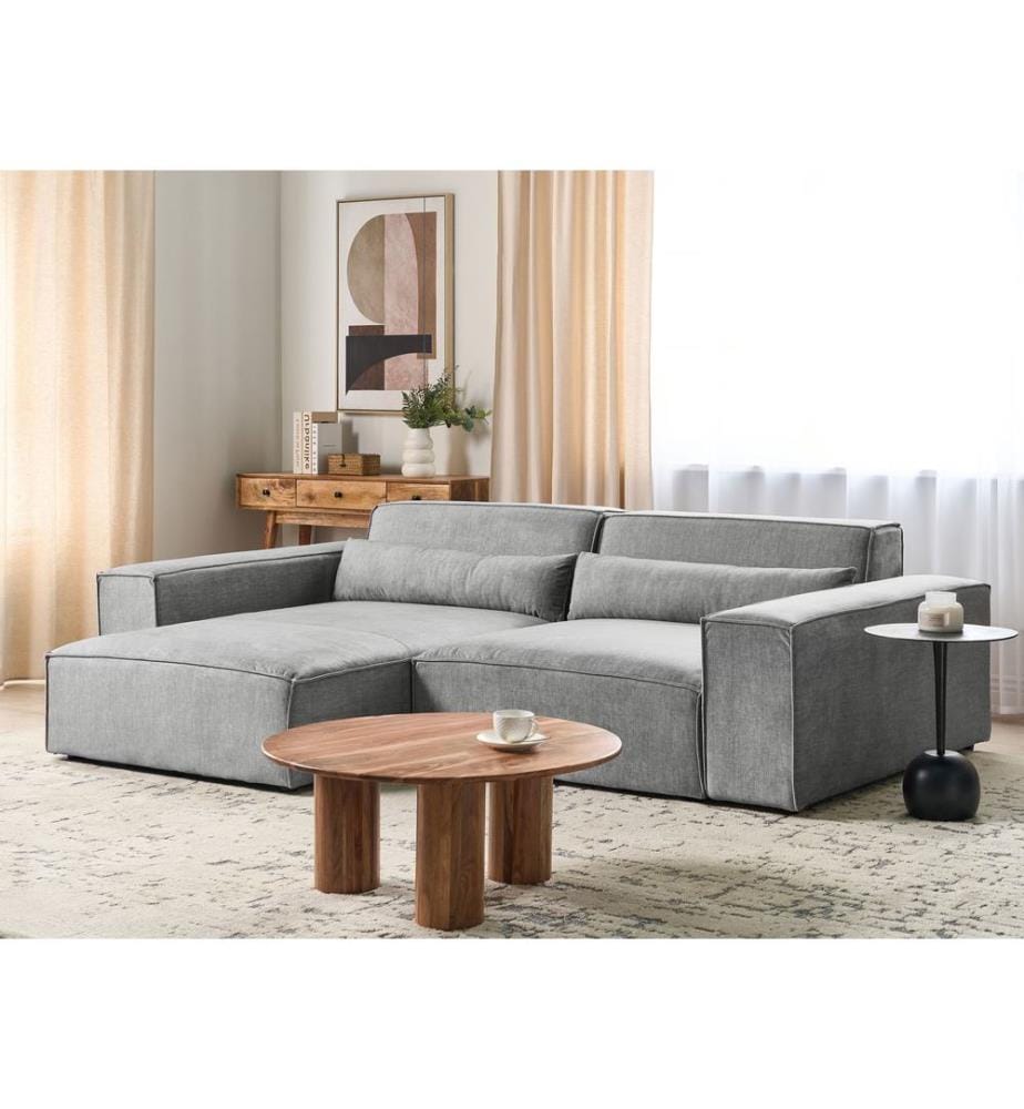 HELLNAR 3 places Canapé d'angle modulable Côté droit Gris Tissu
